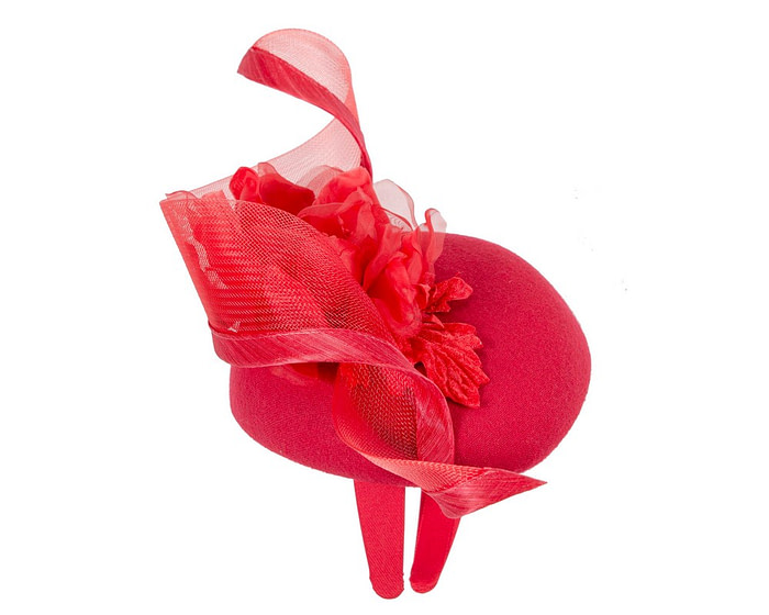 Red winter pillbox fascinator with flower - Hats From OZ