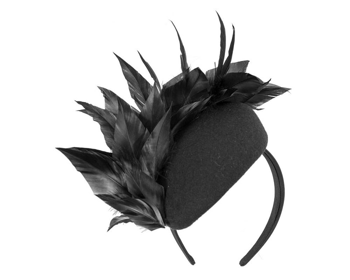 Black feather winter facing fascinator - Hats From OZ