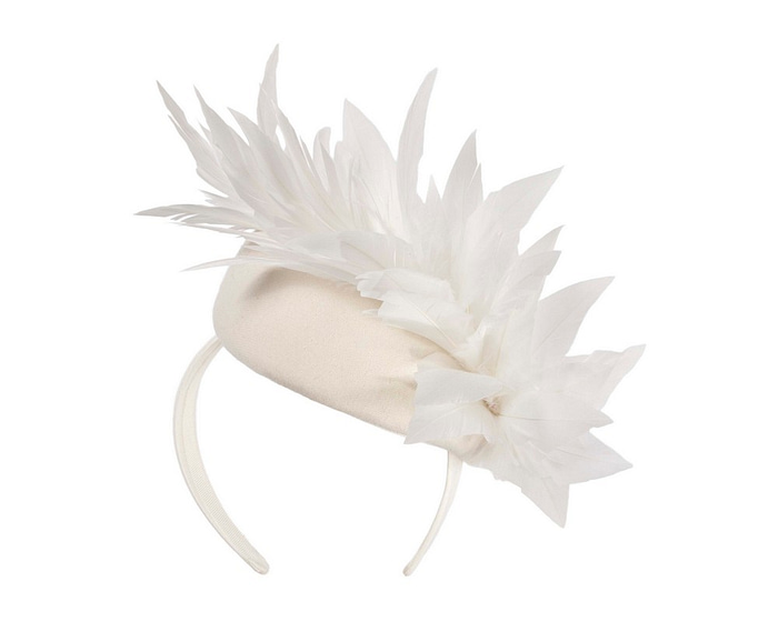 Cream feather winter facing fascinator - Hats From OZ