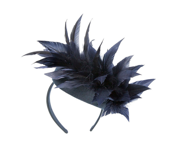 Navy feather winter facing fascinator - Hats From OZ