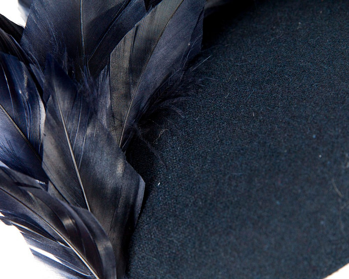 Navy feather winter facing fascinator - Hats From OZ