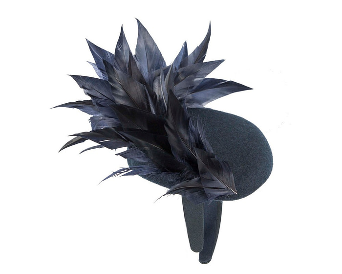 Navy feather winter facing fascinator - Hats From OZ