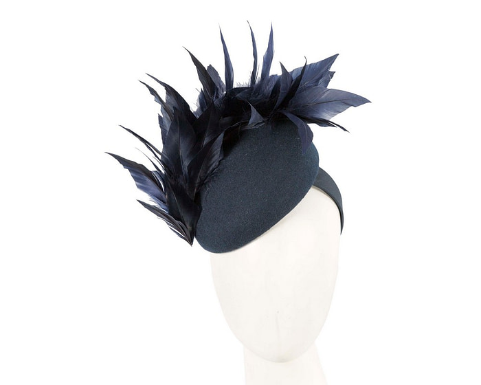 Navy feather winter facing fascinator - Hats From OZ