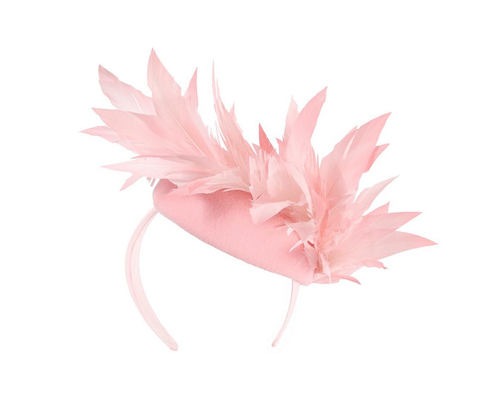 Pink feather winter facing fascinator - Hats From OZ