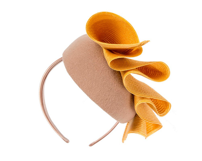 Beige & mustard pillbox fascinator by Fillies Collection - Hats From OZ