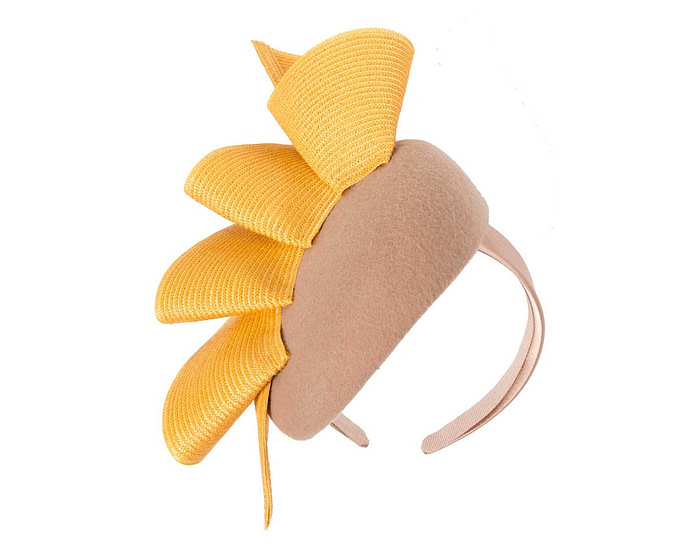 Beige & mustard pillbox fascinator by Fillies Collection - Hats From OZ