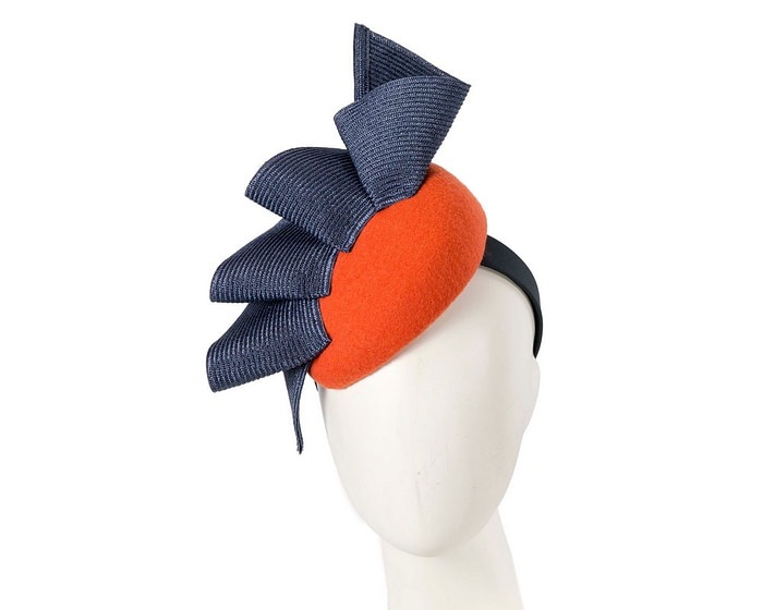 Orange & navy pillbox fascinator by Fillies Collection - Hats From OZ