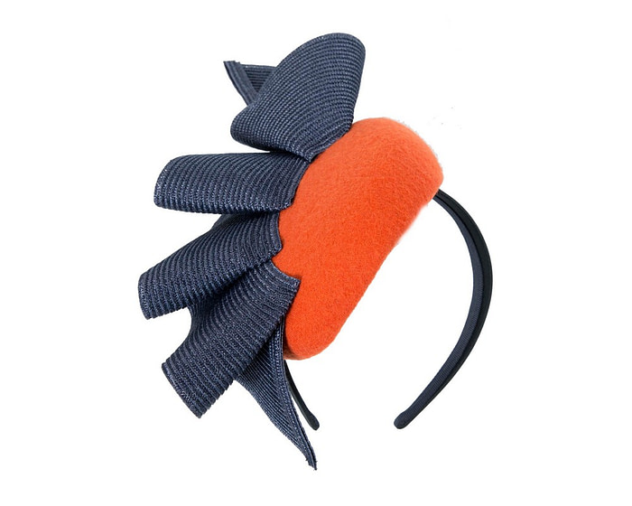 Orange & navy pillbox fascinator by Fillies Collection - Hats From OZ