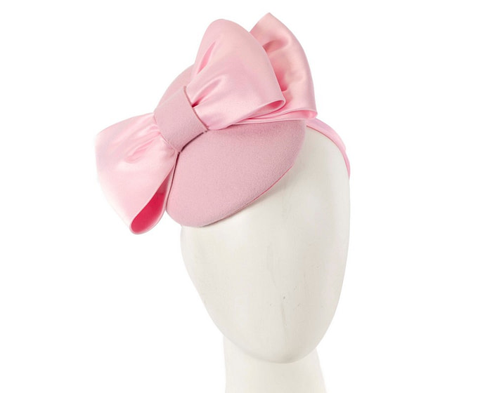 Pink winter pillbox fascinator with bow - Hats From OZ