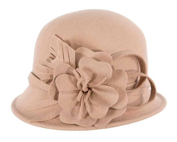 Beige felt winter hat with flower by Max Alexander J437 - Hats From OZ