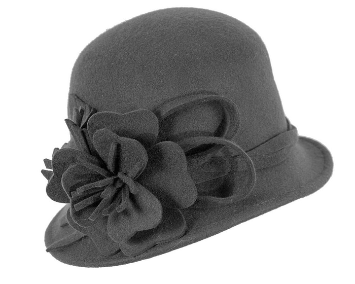 Black felt winter hat with flower by Max Alexander J437 - Hats From OZ