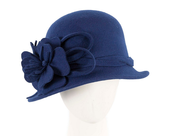 Blue felt winter hat with flower by Max Alexander - Hats From OZ