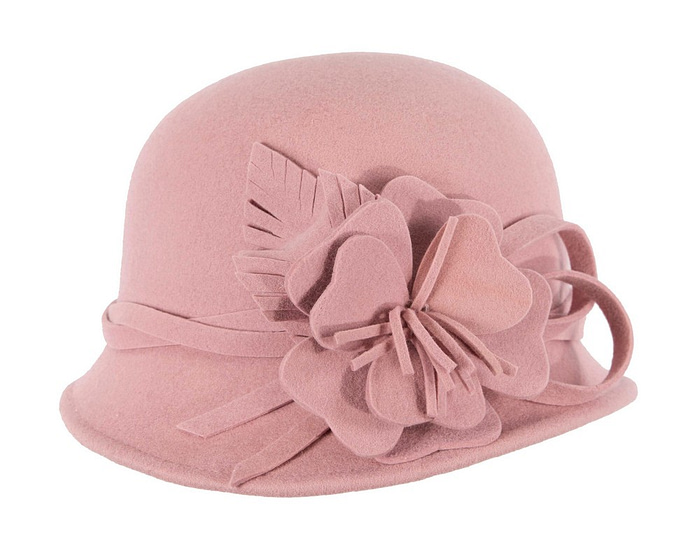 Pink felt winter hat with flower by Max Alexander J437 - Hats From OZ