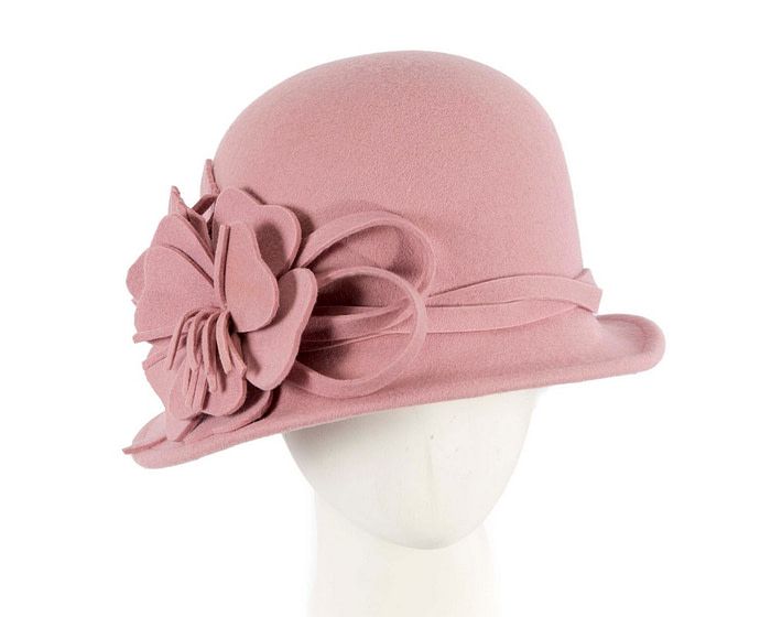 Pink felt winter hat with flower by Max Alexander J437 - Hats From OZ