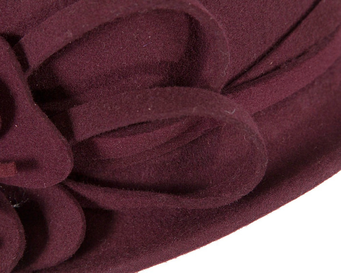 Burgundy felt winter hat with flower by Max Alexander J437 - Hats From OZ