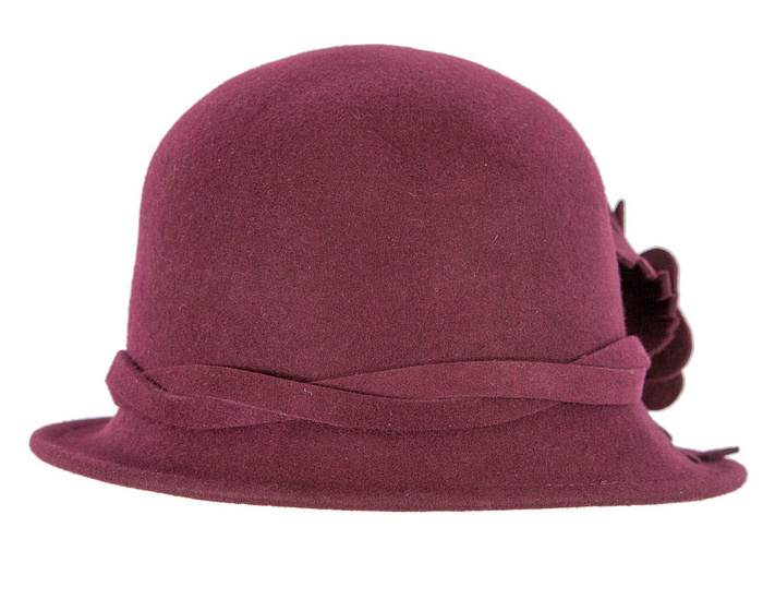 Burgundy felt winter hat with flower by Max Alexander J437 - Hats From OZ