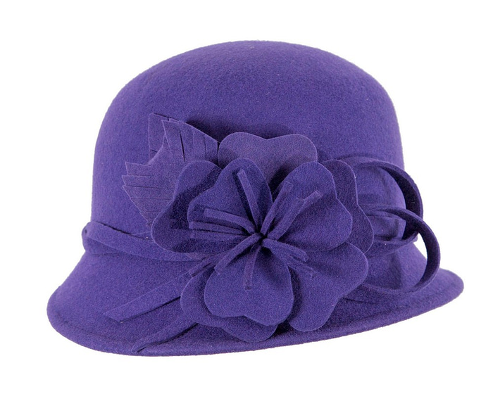 Purple felt winter hat with flower by Max Alexander - Hats From OZ