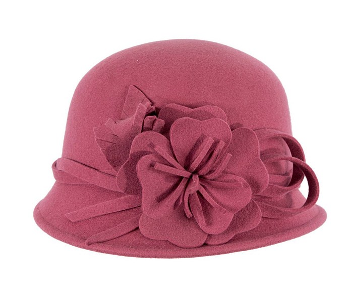 Rose pink felt winter hat with flower by Max Alexander - Hats From OZ