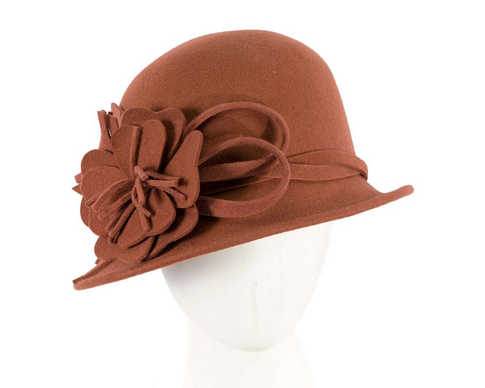 Rust felt winter hat with flower by Max Alexander - Hats From OZ