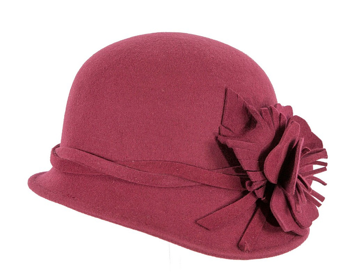 Burgundy felt winter hat with flower by Max Alexander - Hats From OZ