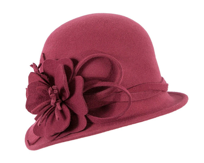 Burgundy felt winter hat with flower by Max Alexander - Hats From OZ