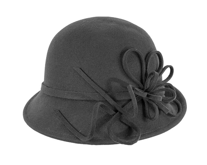 Black felt winter hat with flower by Max Alexander J439 - Hats From OZ