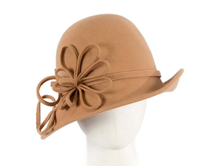 Beige felt winter hat with flower by Max Alexander J439 - Hats From OZ