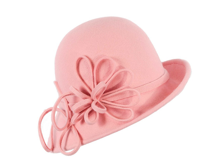 Pink felt winter hat with flower by Max Alexander J439 - Hats From OZ