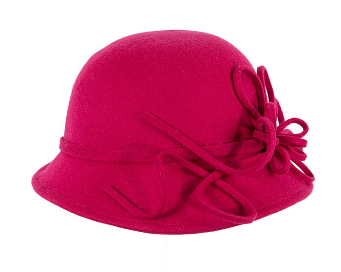 Raspberry red felt winter hat with flower by Max Alexander - Hats From OZ