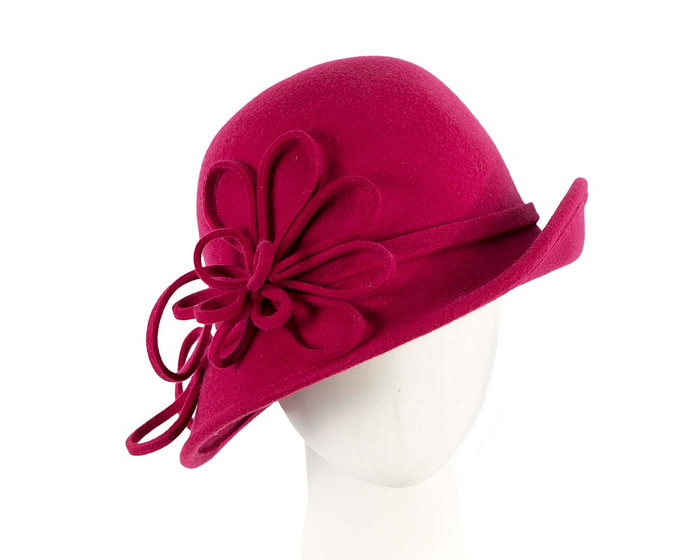 Raspberry red felt winter hat with flower by Max Alexander - Hats From OZ