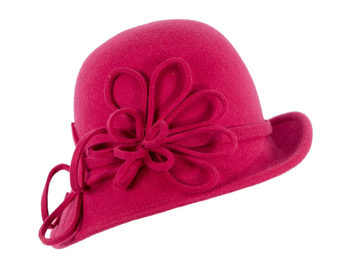 Raspberry red felt winter hat with flower by Max Alexander - Hats From OZ