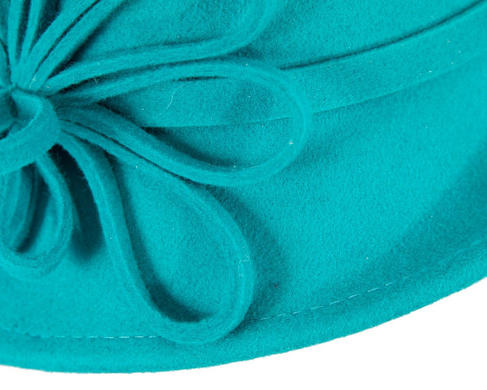 Turquoise felt winter hat with flower by Max Alexander - Hats From OZ