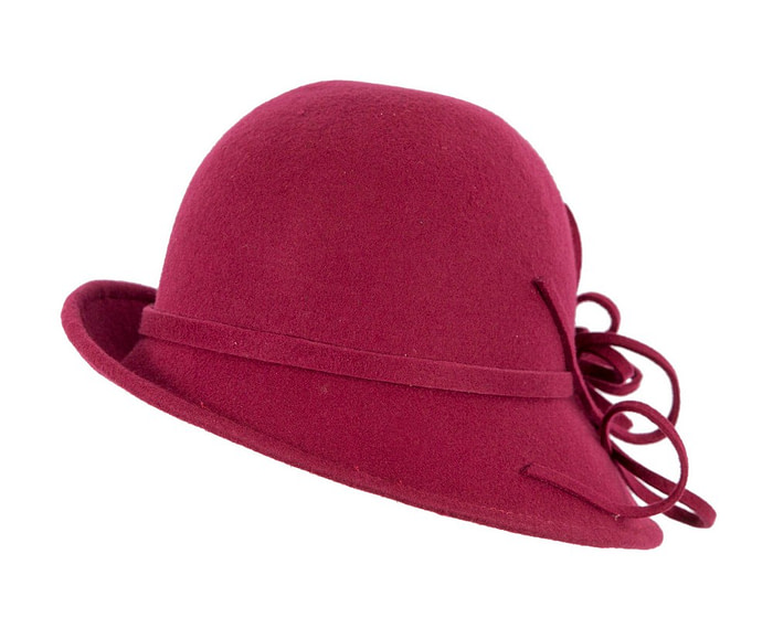 Burgundy felt winter hat with flower by Max Alexander J439 - Hats From OZ