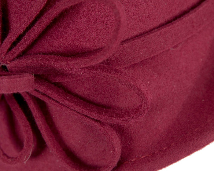 Burgundy felt winter hat with flower by Max Alexander J439 - Hats From OZ