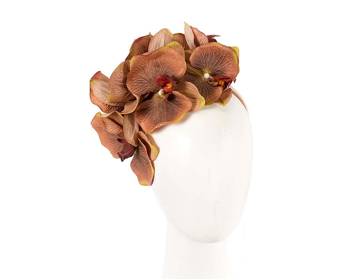 Bespoke coffee orchid flower headband by Fillies Collection