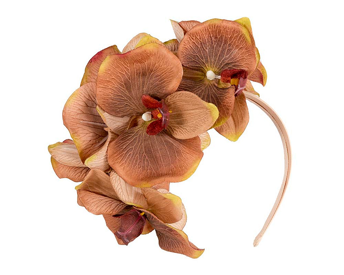 Bespoke coffee orchid flower headband by Fillies Collection - Image 2