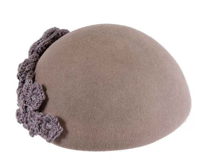 Grey felt beret with crocheted trim CU439 - Hats From OZ