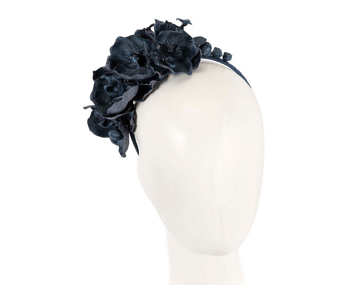 Navy orchid flower headband fascinator - Hats From OZ