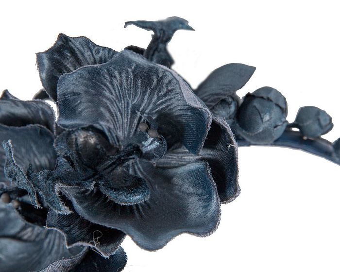 Navy orchid flower headband fascinator - Hats From OZ