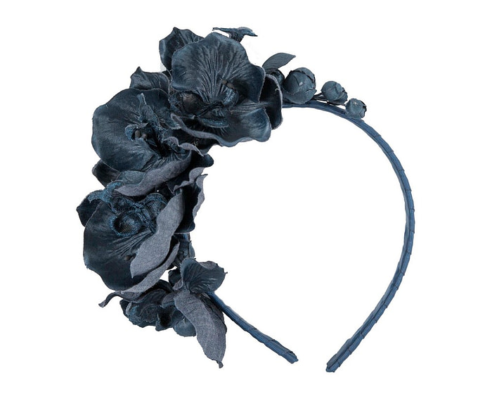 Navy orchid flower headband fascinator - Hats From OZ