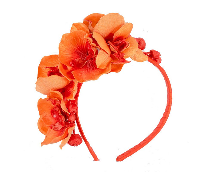 Orange orchid flower headband fascinator - Hats From OZ