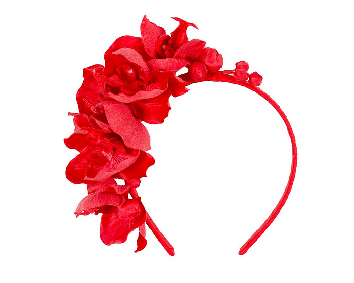 Red orchid flower headband fascinator - Hats From OZ