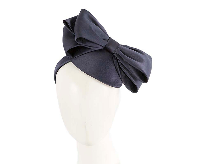 Navy satin fascinator with big bow by Max Alexander - Hats From OZ