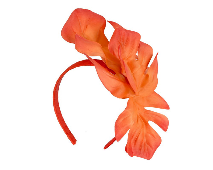 Orange monstera leaves fascinator by Max Alexander - Hats From OZ