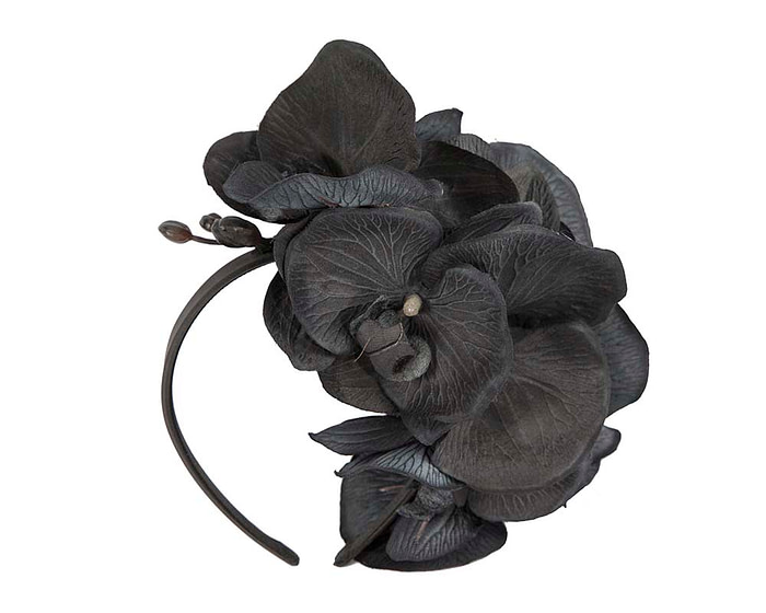 Bespoke black orchid flower headband by Fillies Collection - Image 4