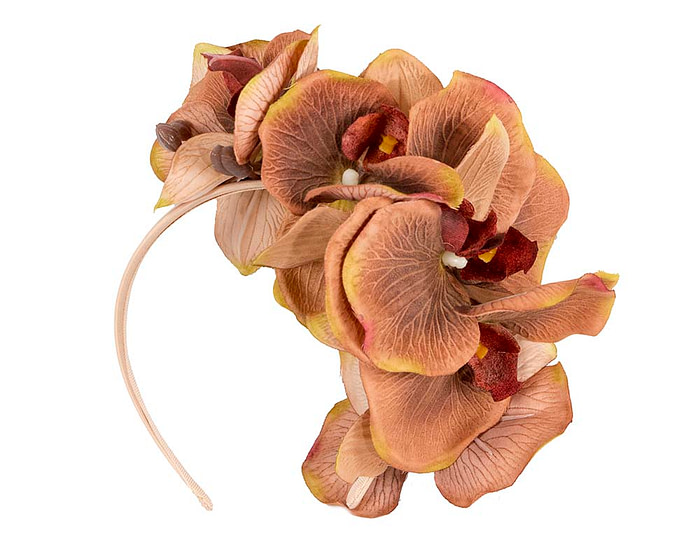 Bespoke coffee orchid flower headband by Fillies Collection - Image 4