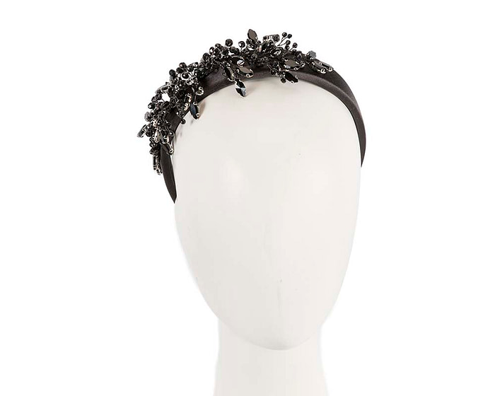 Black crystals fascinator headband by Cupids Millinery CU443 - Hats From OZ