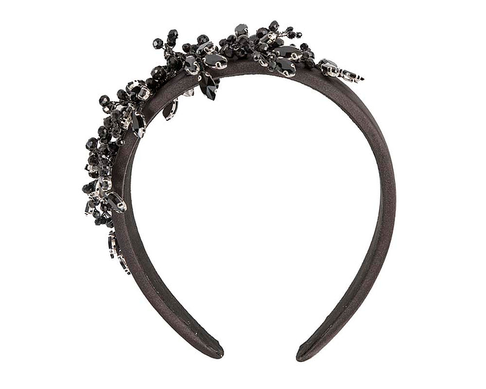 Black crystals fascinator headband by Cupids Millinery CU443 - Hats From OZ