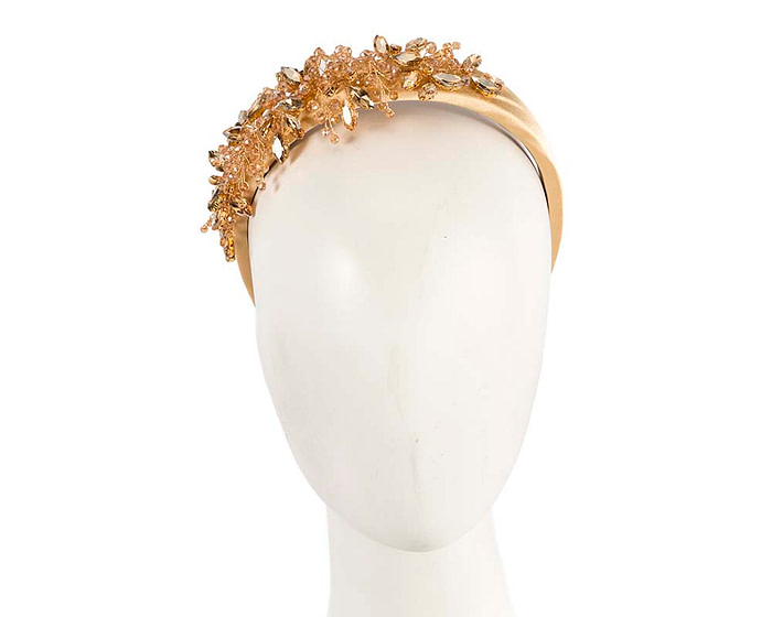 Gold crystals fascinator headband by Cupids Millinery CU443 - Hats From OZ