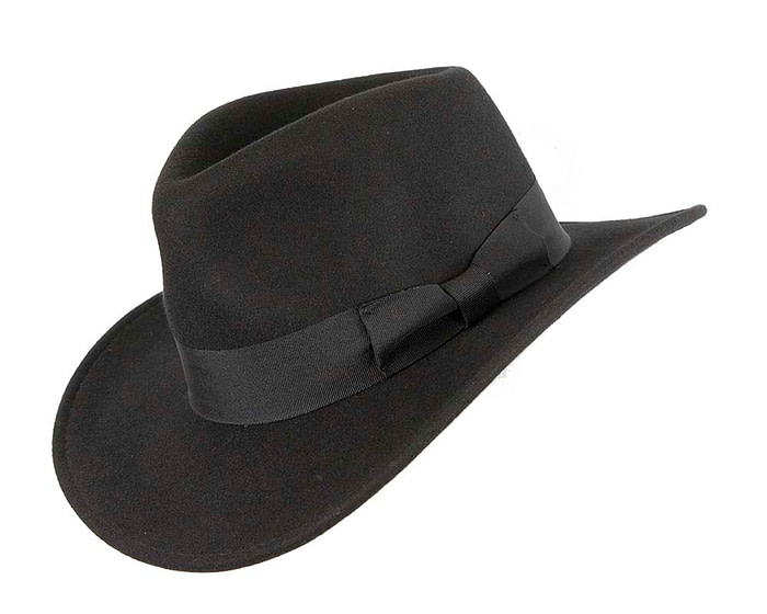 Unisex Black Fedora Felt Wide Brim Hat - Hats From OZ